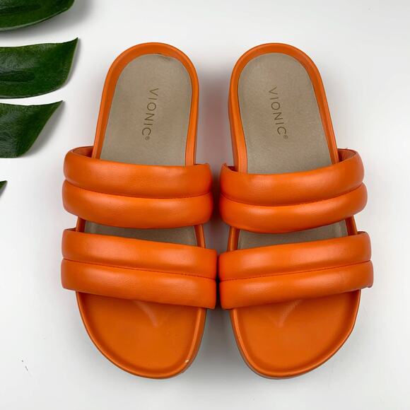 Vionic Mayla Slides Sandals Orange Double Padded Straps Slip On Women's 8.5 - Picture 1 of 11